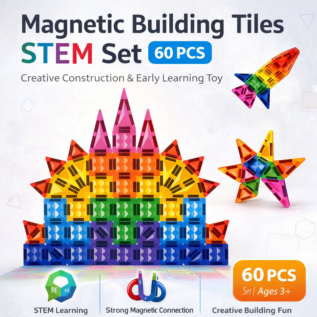 Magnetic Building Tiles STEM Set  60 Piece - M52