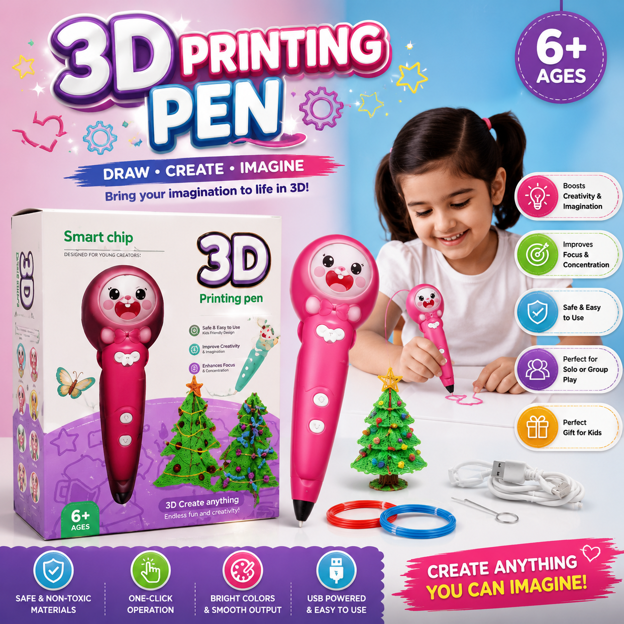 Cute 3D Carrot Pen Rechargeable Drawing for Kids - 3D4
