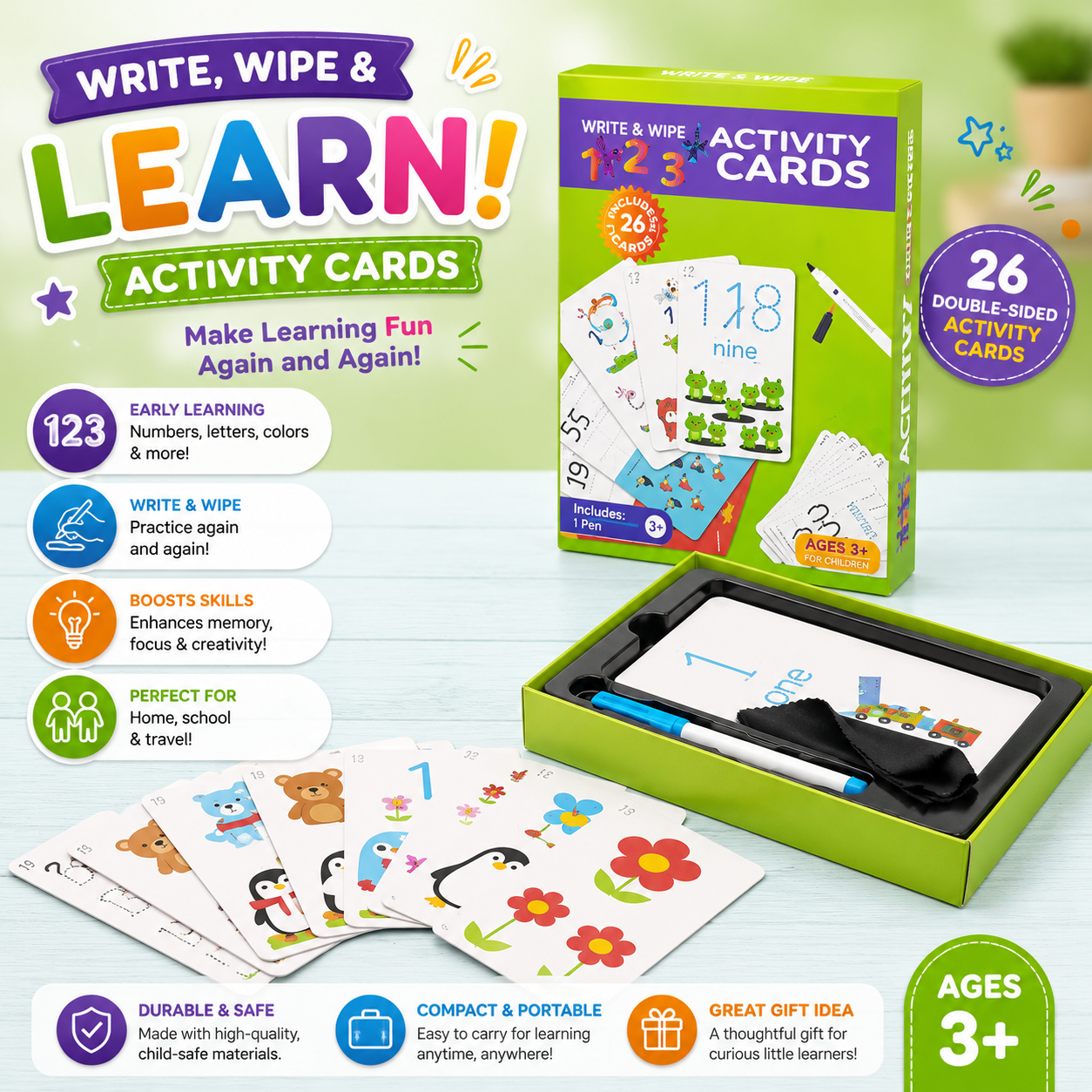 ABC, 123 and Word Write and Wipe Activities Card - 812