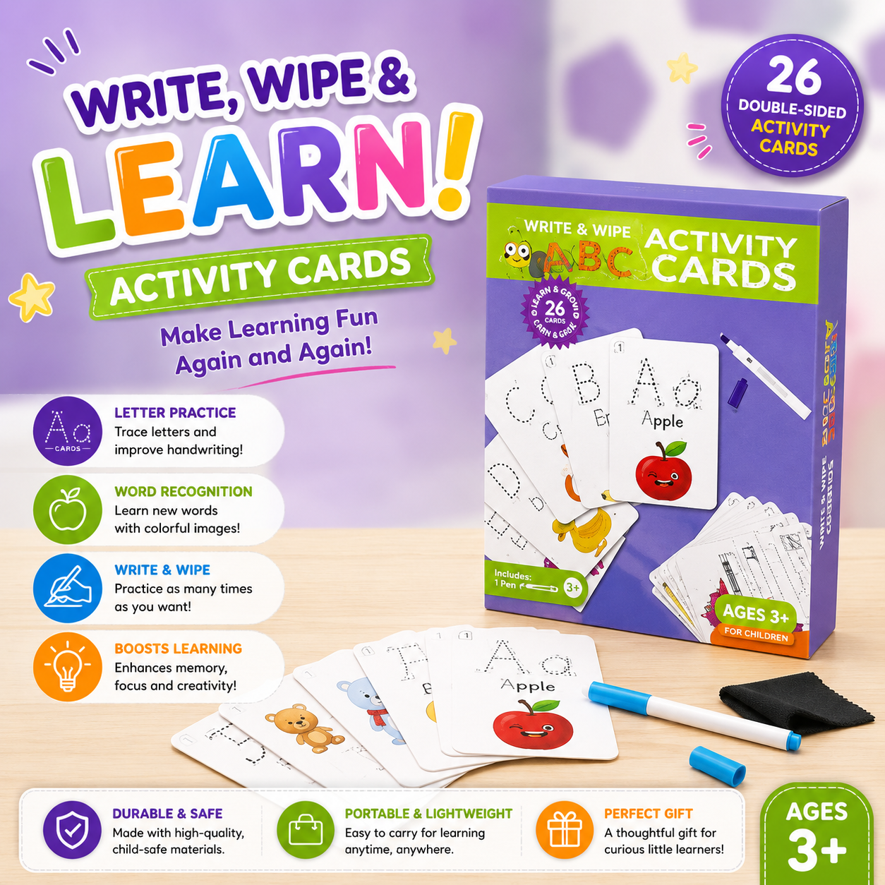 ABC, 123 and Word Write and Wipe Activities Card - 812