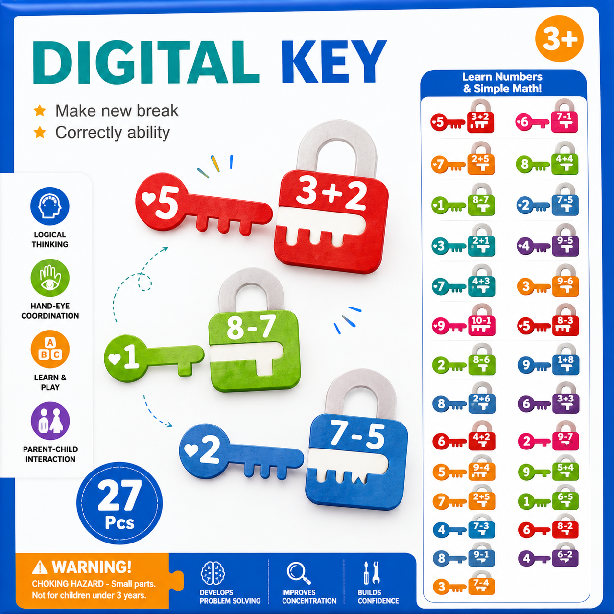 Digital Key Learning and Math Matching Toy 27 pieces - 909