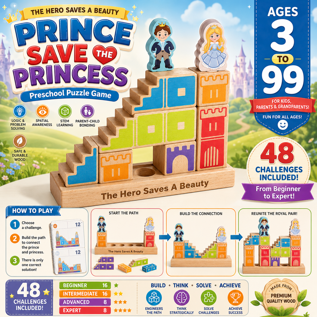 Prince Save The Princess Wooden Brain Teaser Puzzle Game