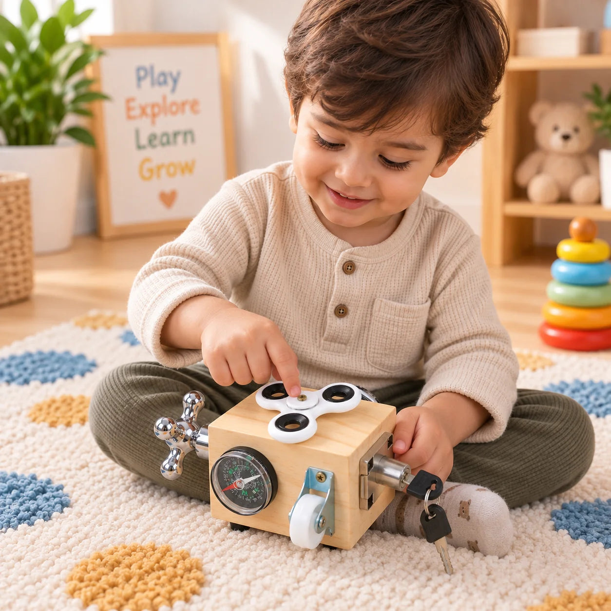 Wooden 8in1 Sensory Activity Interactive Busy Cube