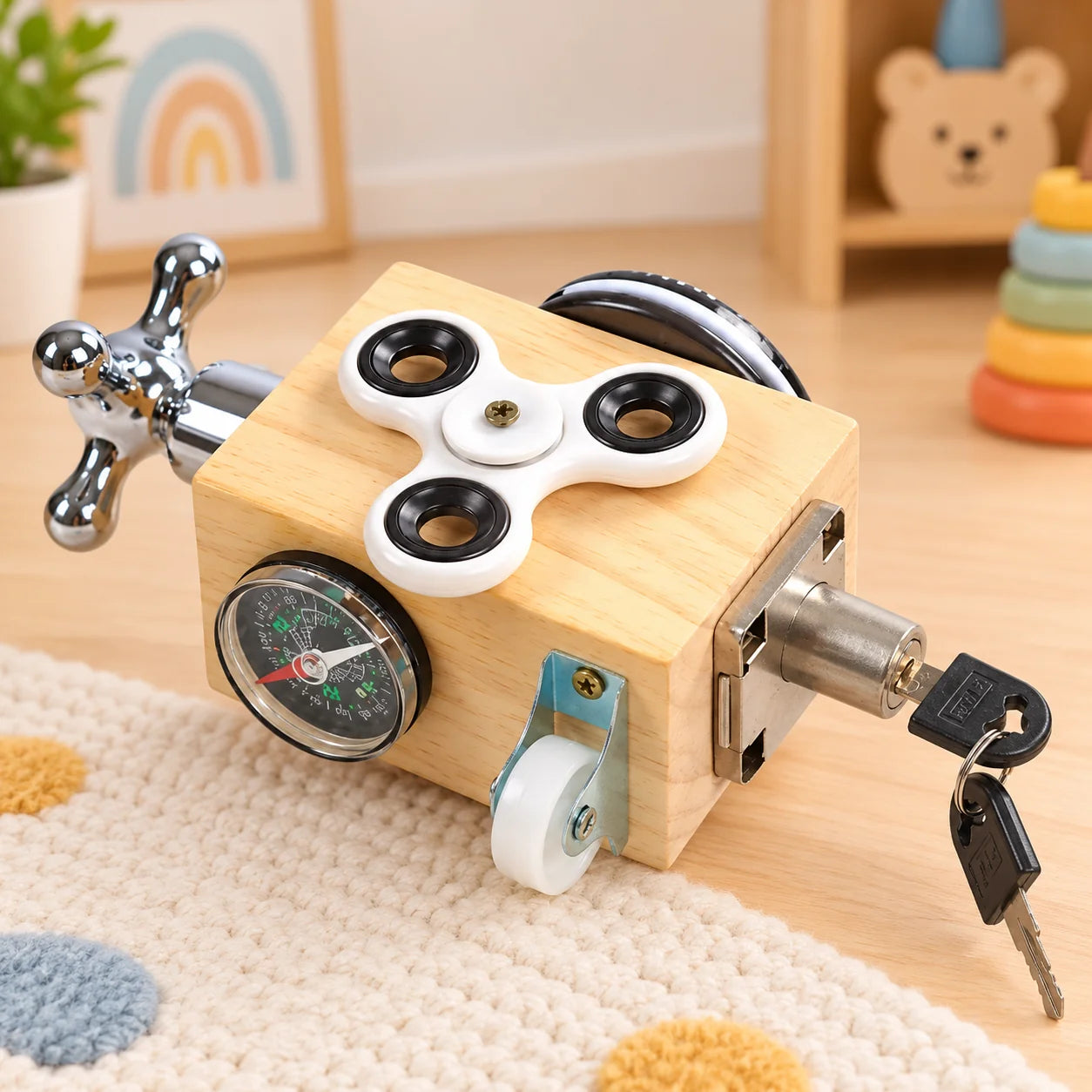 Wooden 8in1 Sensory Activity Interactive Busy Cube