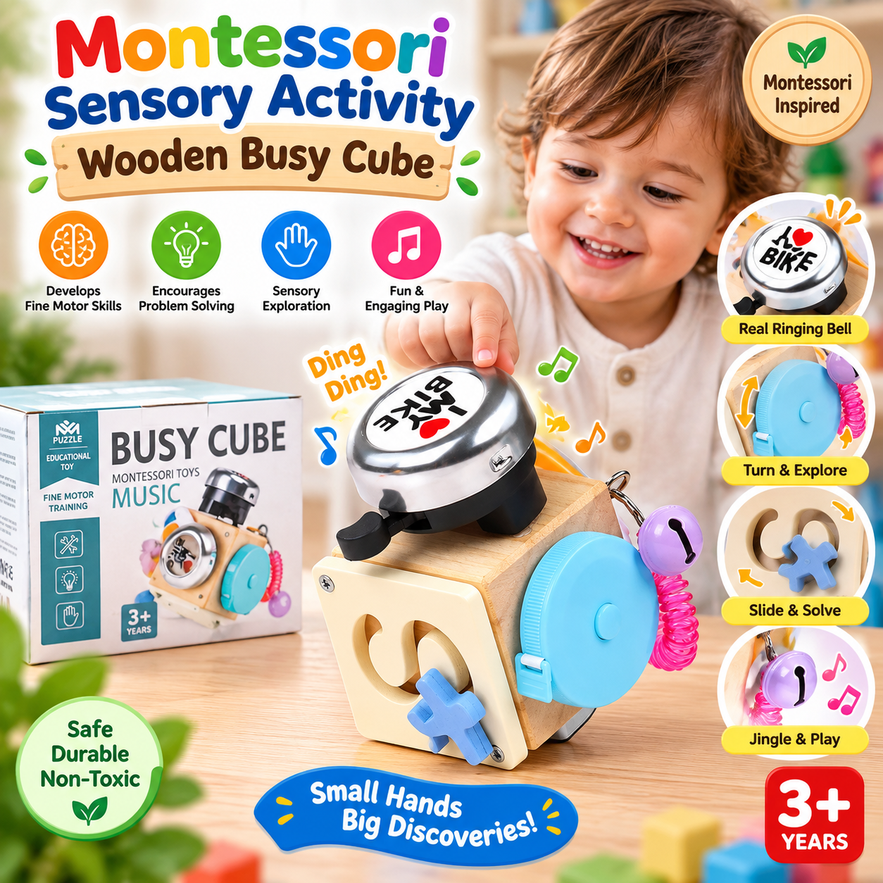 Montessori Sensory Activity Wooden Busy Cube - 334