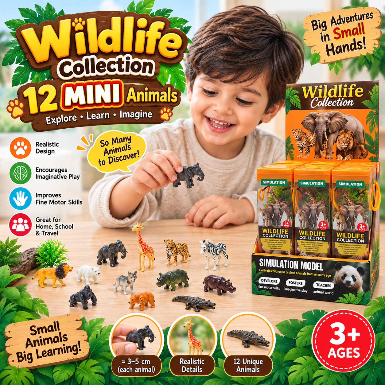 Mini Wildlife Animal Toy Set 12 Pieces Educational Animal Figures for Kids