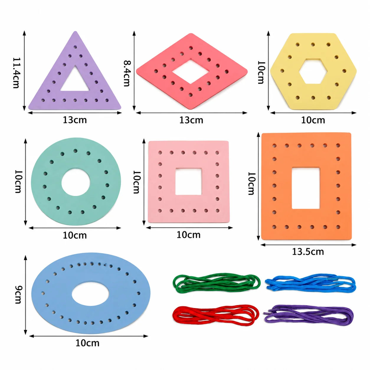 Wooden Multicolor Geometric Shapes Threading Activity Set