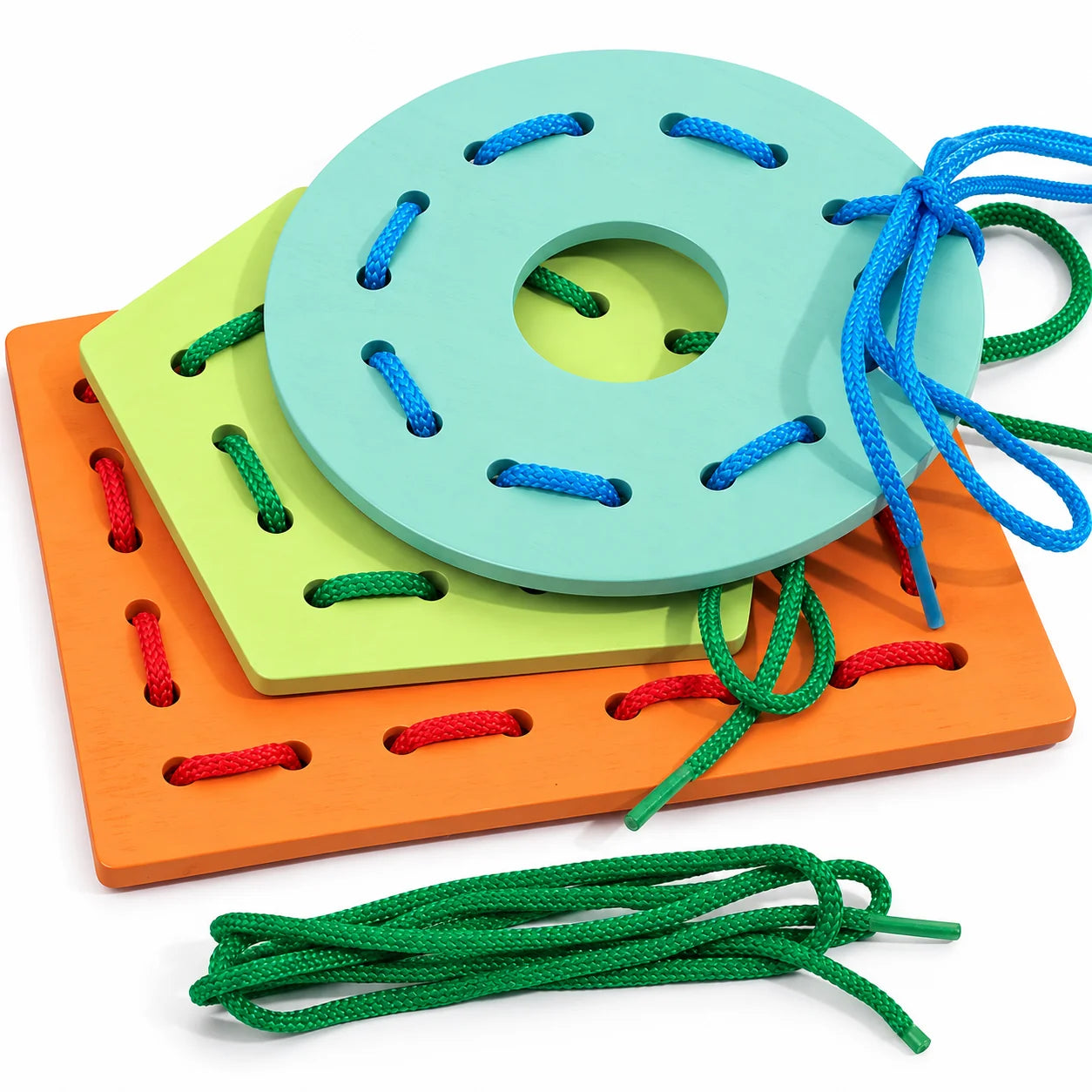 Wooden Multicolor Geometric Shapes Threading Activity Set