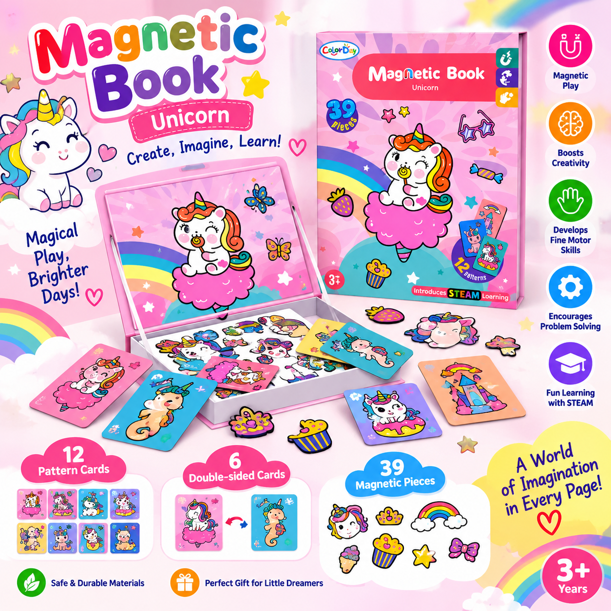 STEAM Color Day Magnetic Book Unicorn 39 pieces - 007