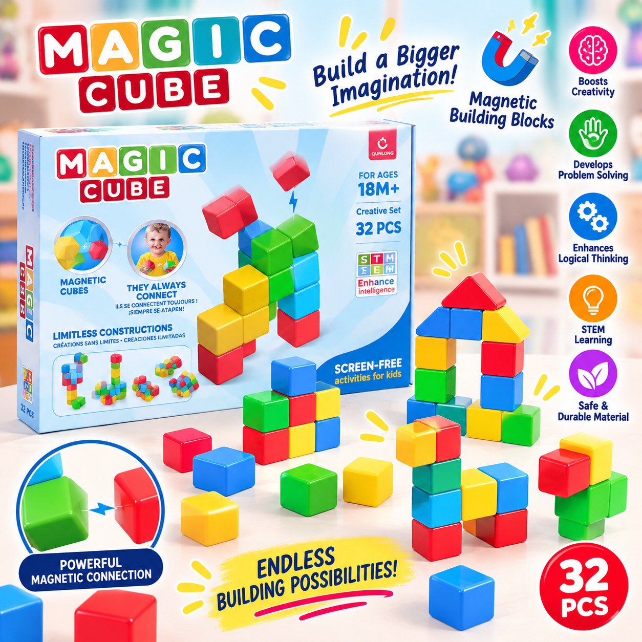 Magic Cube Magnetic Building Blocks – 32 Pieces