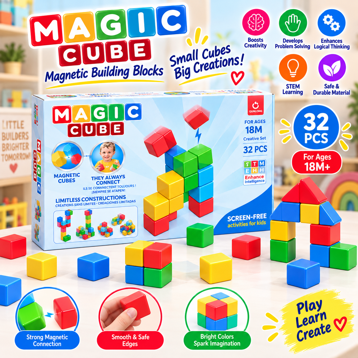 Magic Cube Magnetic Building Blocks – 32 Pieces