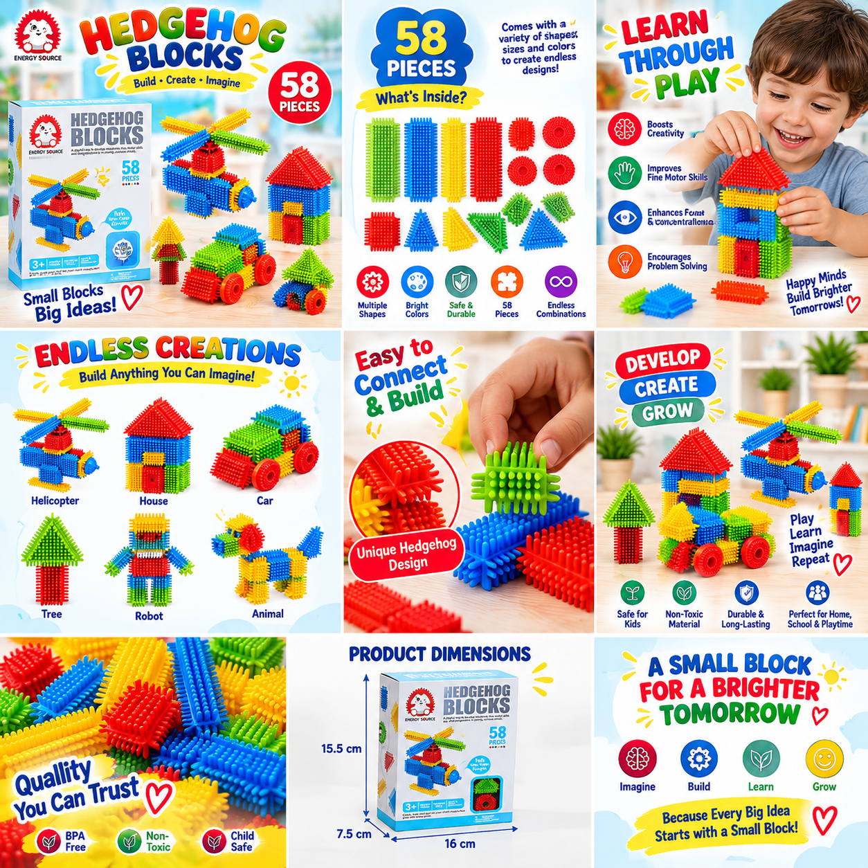 Hedgehog Blocks 58 Pieces Building Set