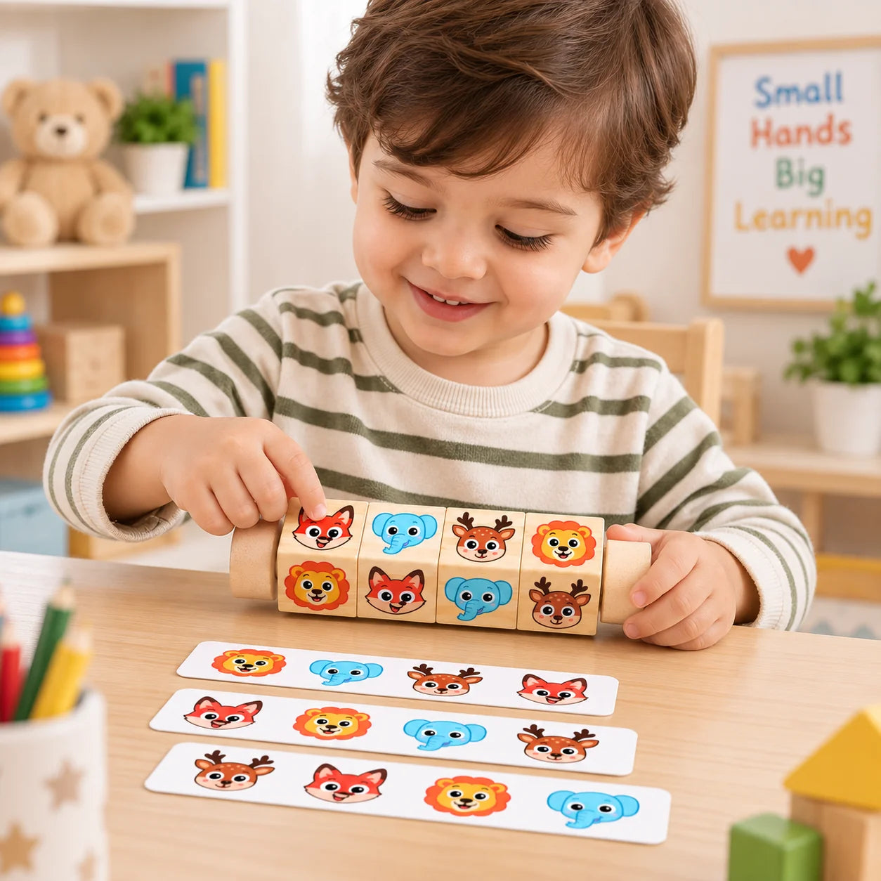 Wooden Rotating Character Faces Matching Puzzle