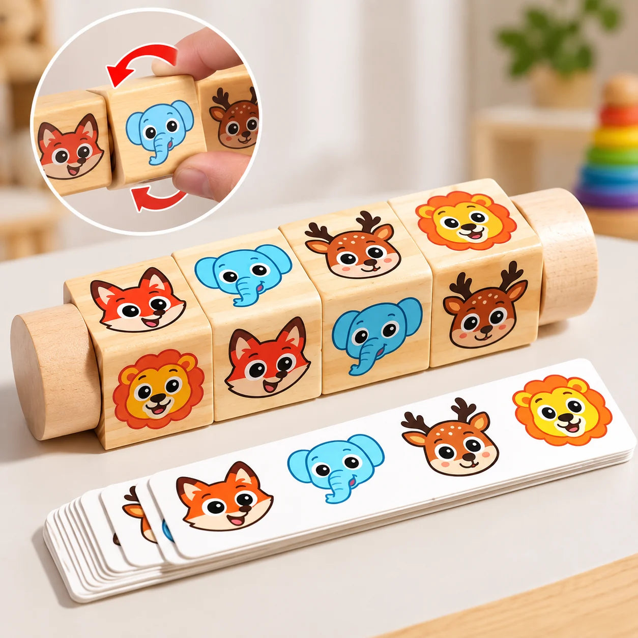 Wooden Rotating Character Faces Matching Puzzle