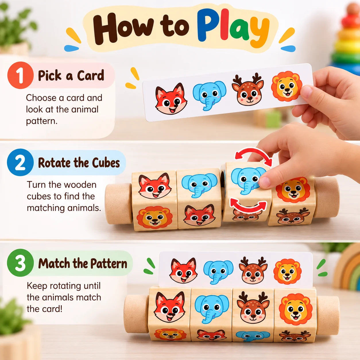 Wooden Rotating Character Faces Matching Puzzle