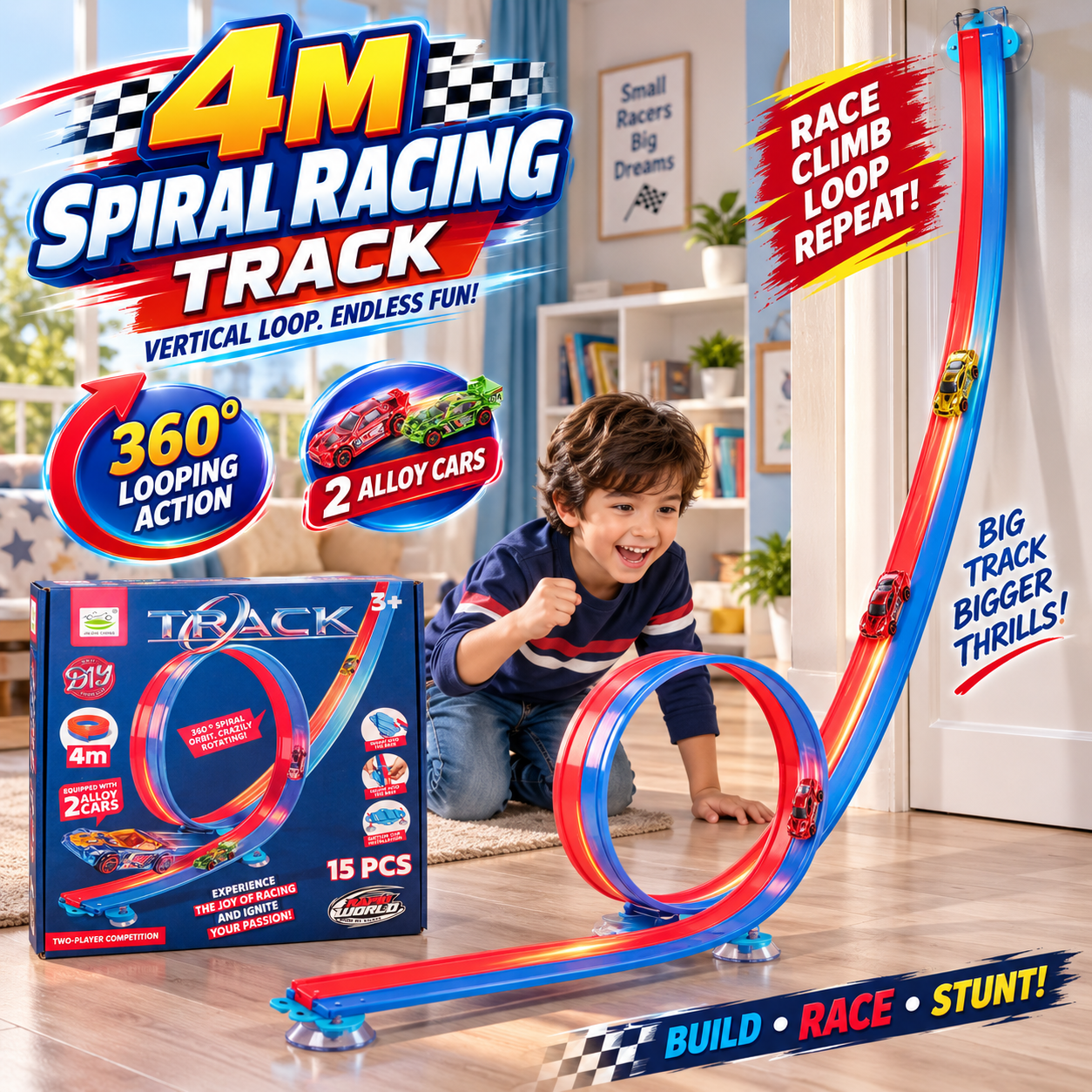 4M Spiral Racing Track 360° Looping Stunt Car Set 7401