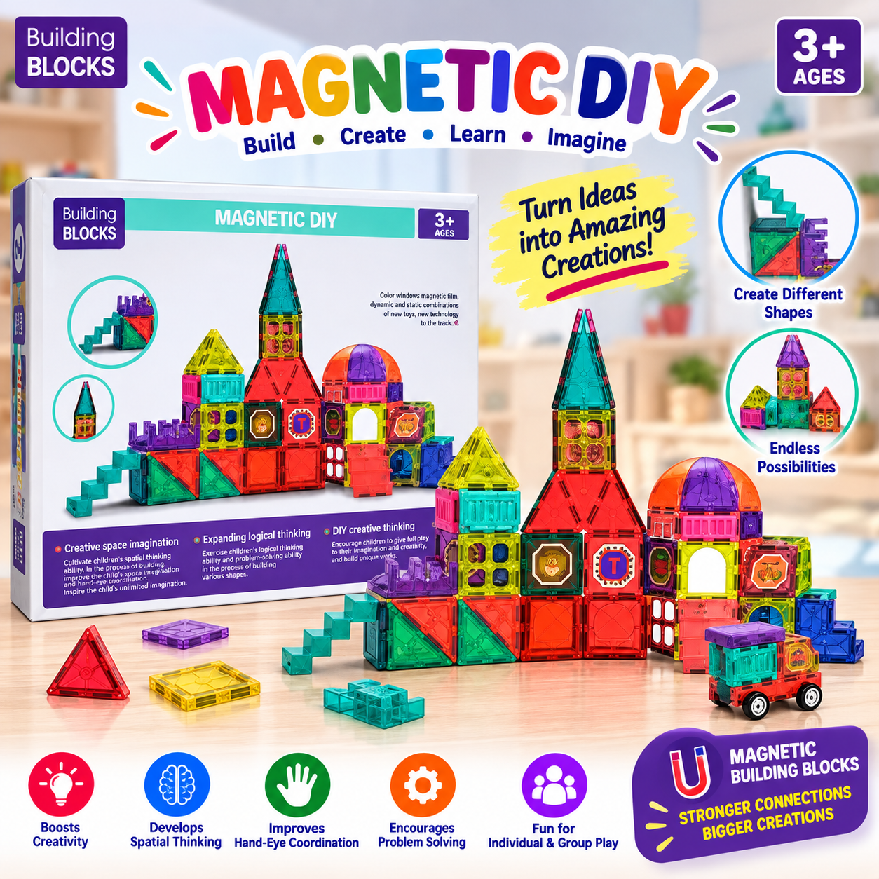DIY Magnetic Tiles Building Blocks – 111 Pieces