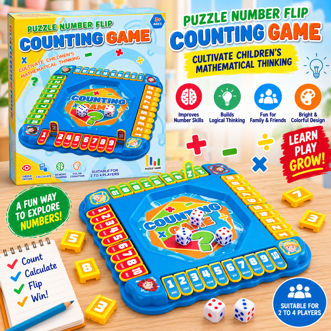 Puzzle Number Flip – Counting Dice Game