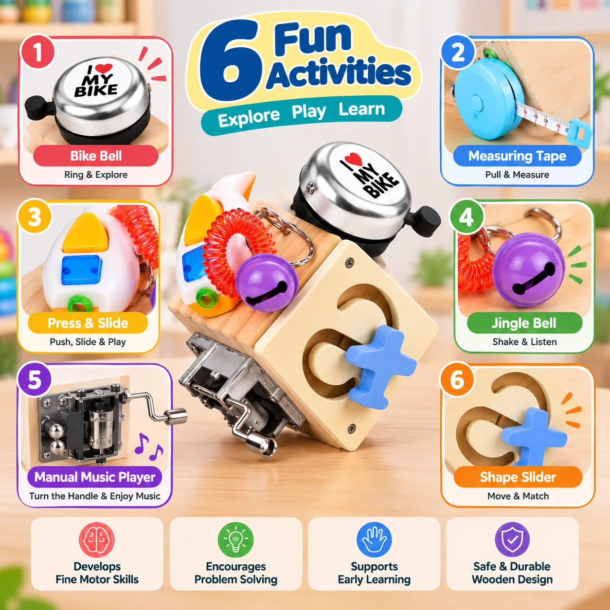 Montessori Sensory Activity Wooden Busy Cube - 334
