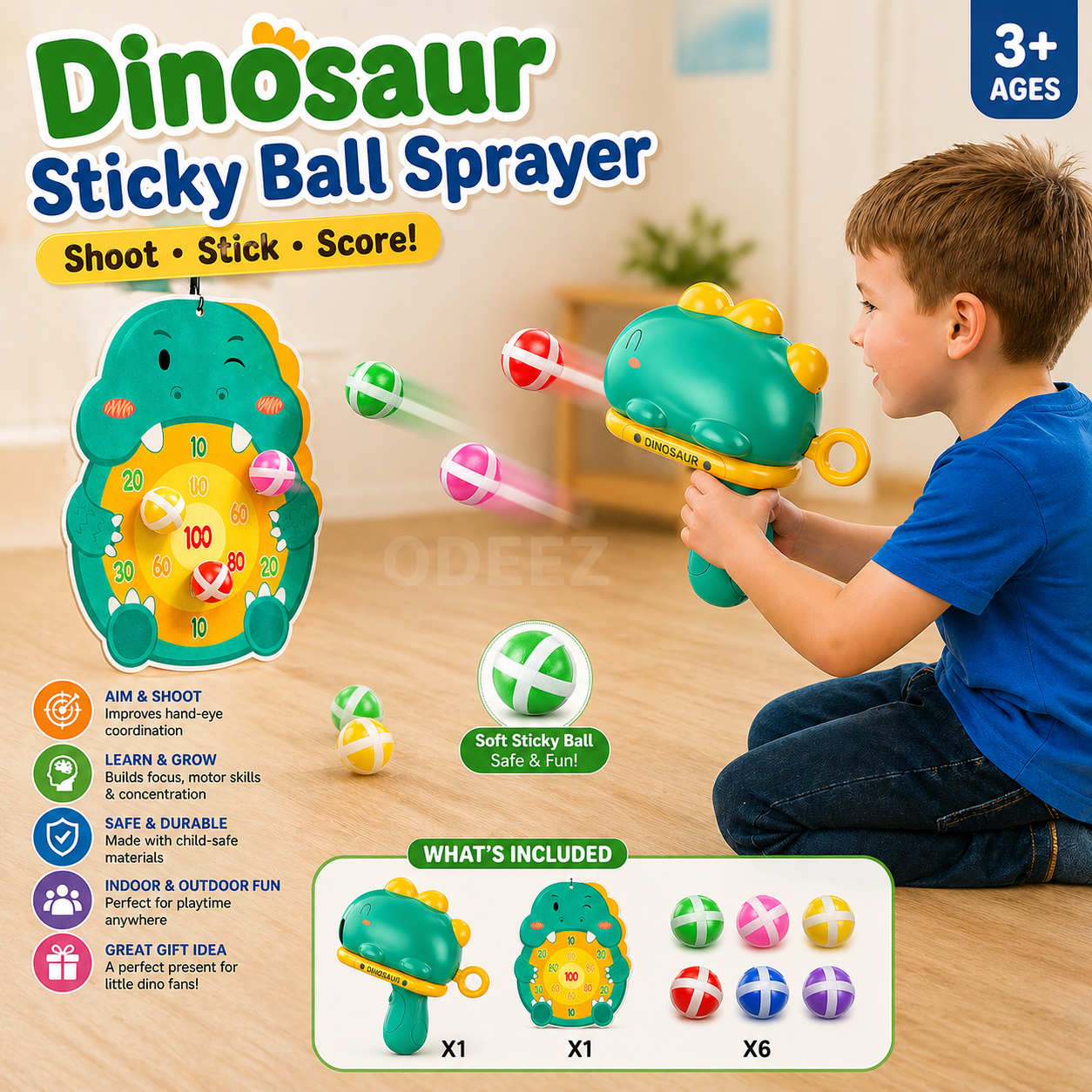 Dinosaur Sticky Ball Blaster Target Game for Kids - 176
