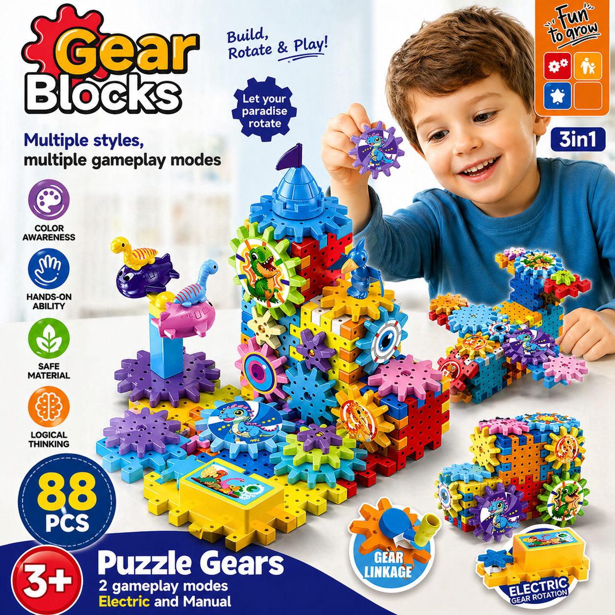 Puzzle Gear Building Blocks Set for Kids  88 pieces - 03A
