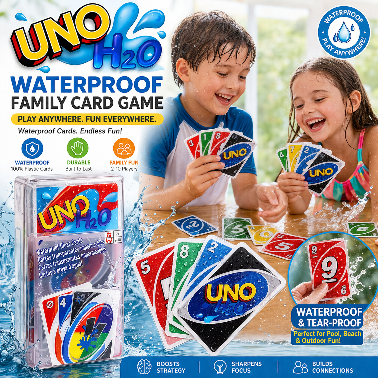 UNO h2o Hydrophobic Family Card Game - 654