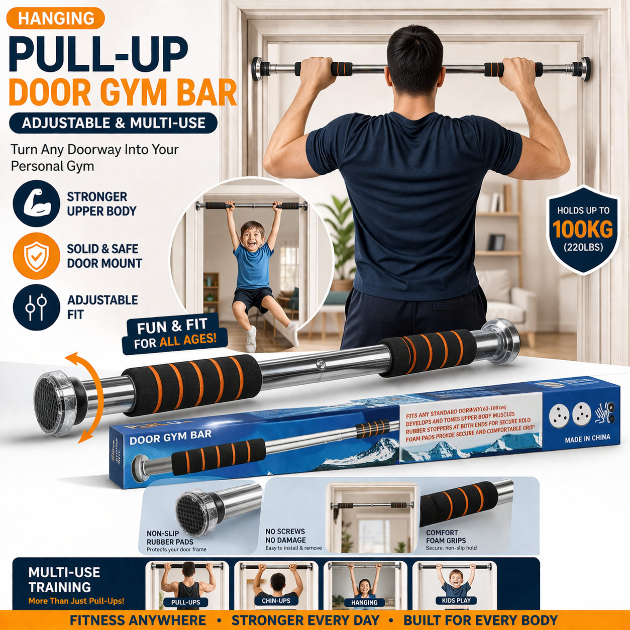Hanging Pull-Up Door Gym Bar (Adjustable & Multi-Use) - 011