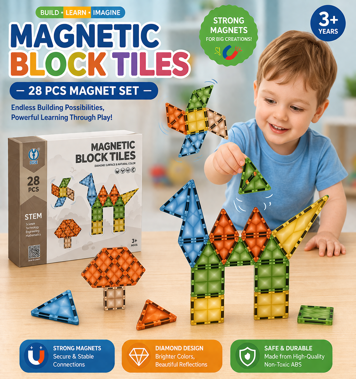 STEM Magnetic Building Blocks Tiles 28 Pieces - 04A