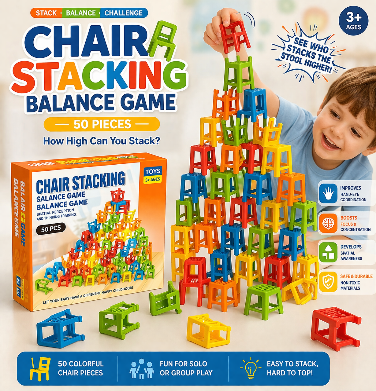 Chair Stacking Balance Game 50 Pieces - 115