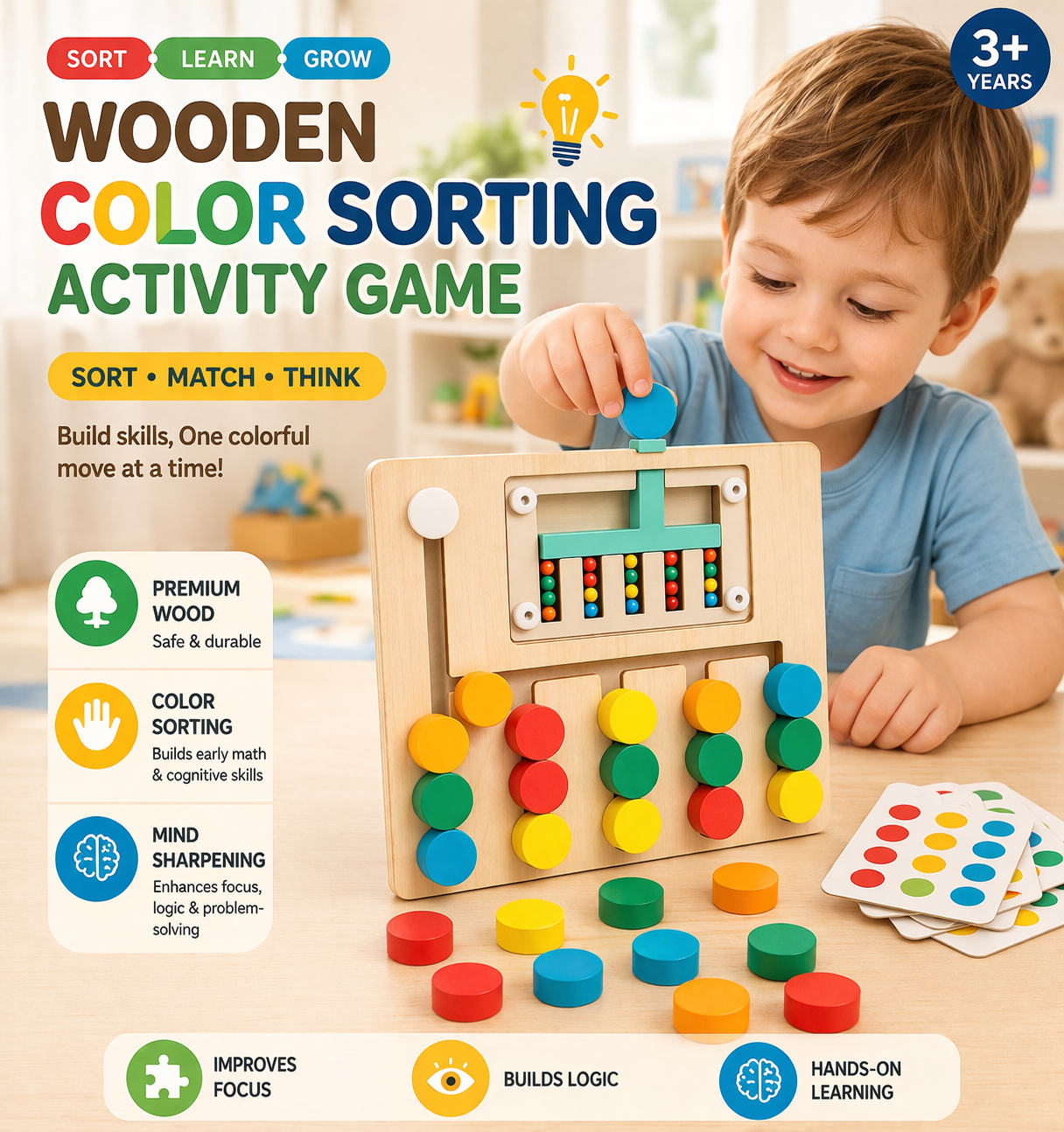 Wooden Color Sorting Mind Sharpening Activity Game