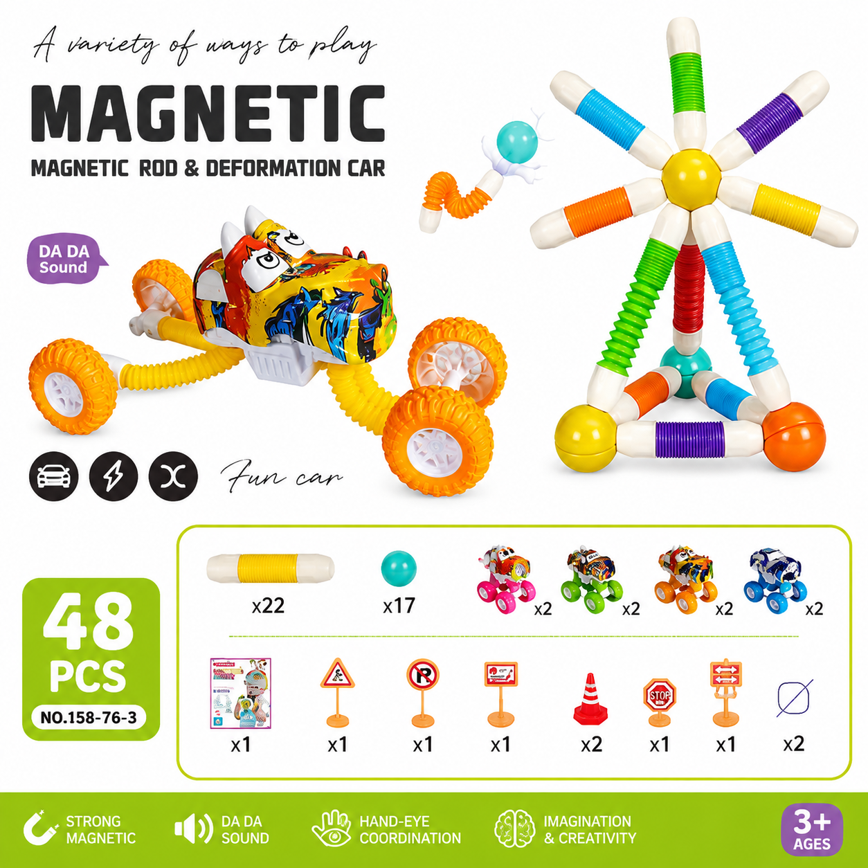 Magnetic Rod and Deformation Car 48pcs- 763