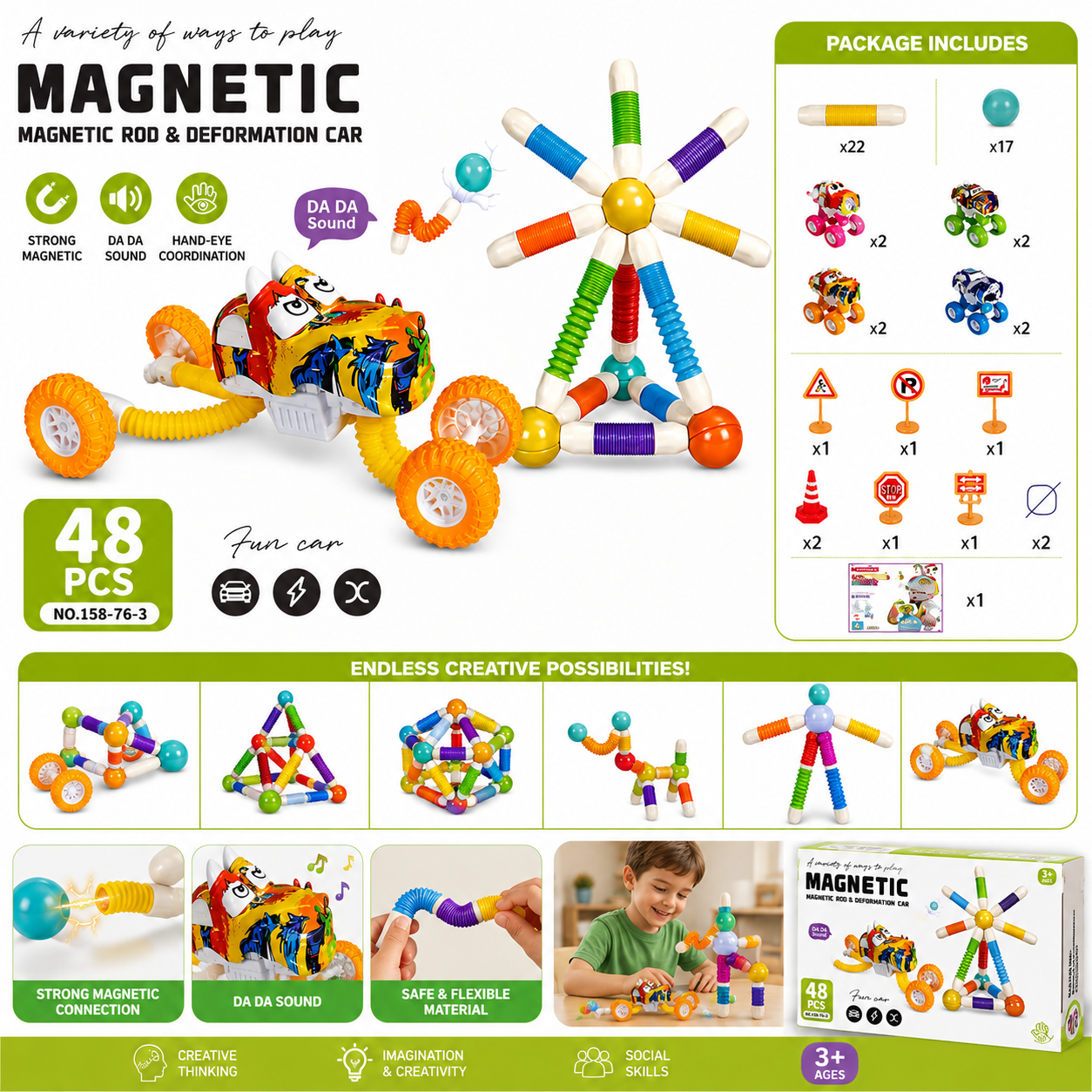 Magnetic Rod and Deformation Car 48pcs- 763