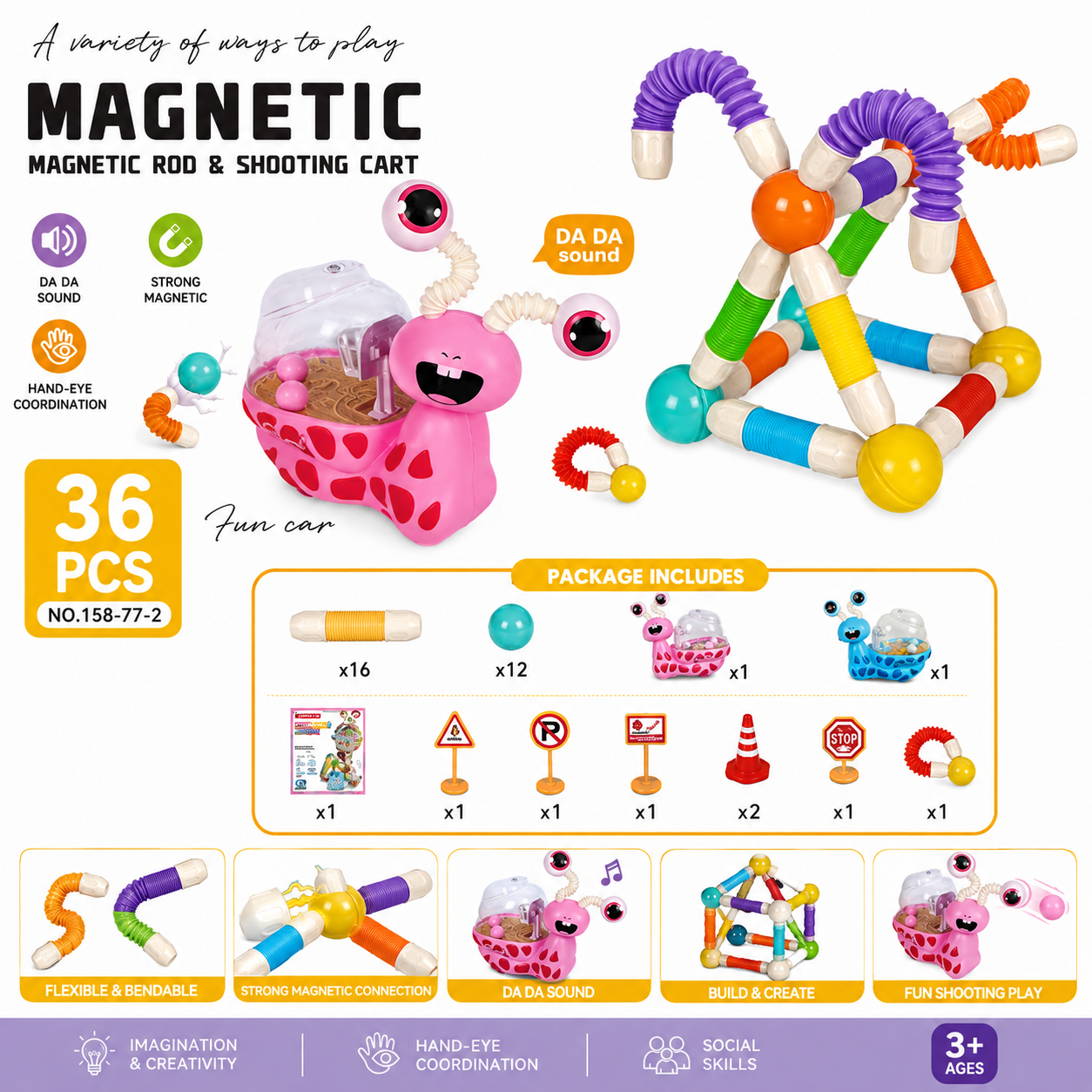Magnetic Rod and Shooting Cart 36pcs - 772