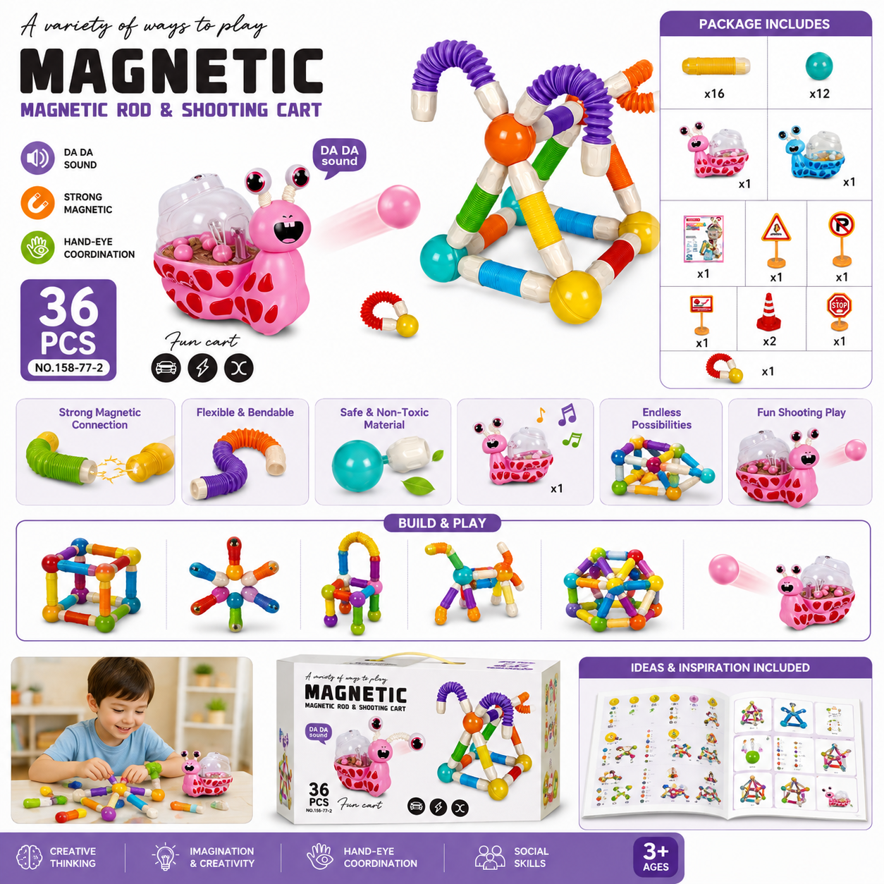 Magnetic Rod and Shooting Cart 36pcs - 772