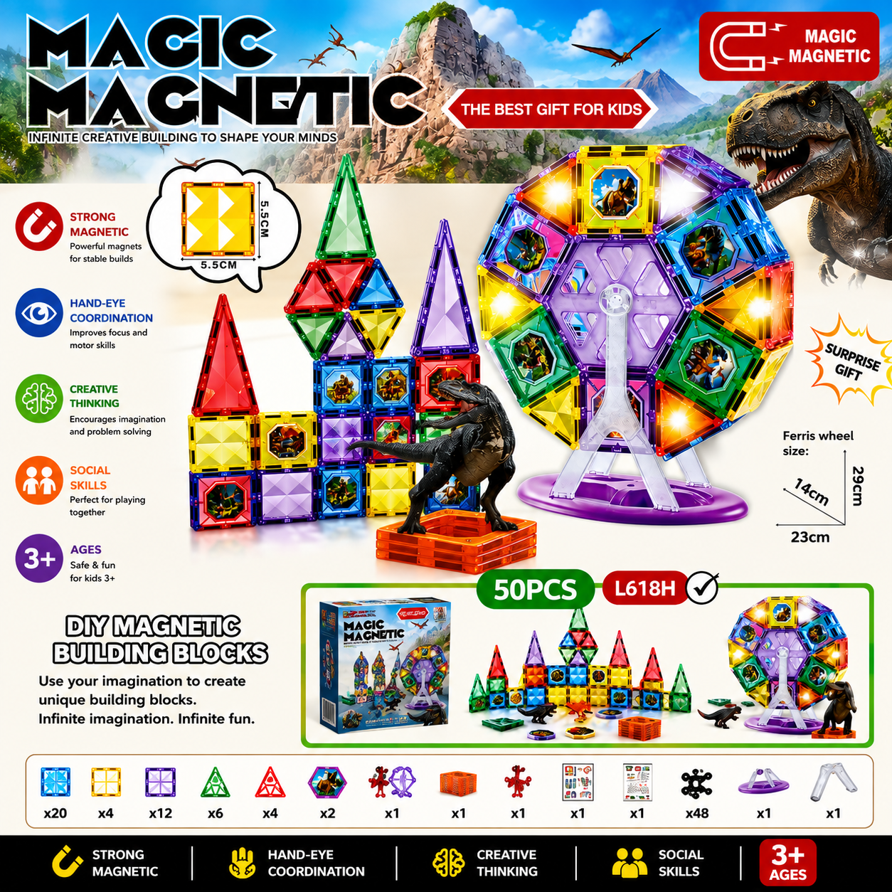 Magic Magnetic Building Blocks 50 Pcs - 18H