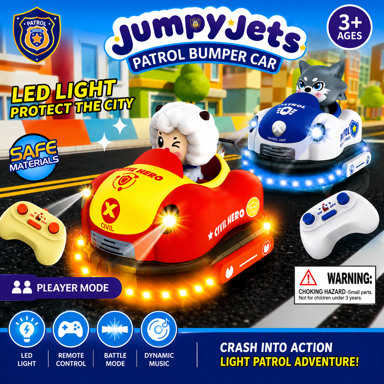 Jumpy Jets Patrol Bumper Car - 2 Player RC Battle Toy - 048