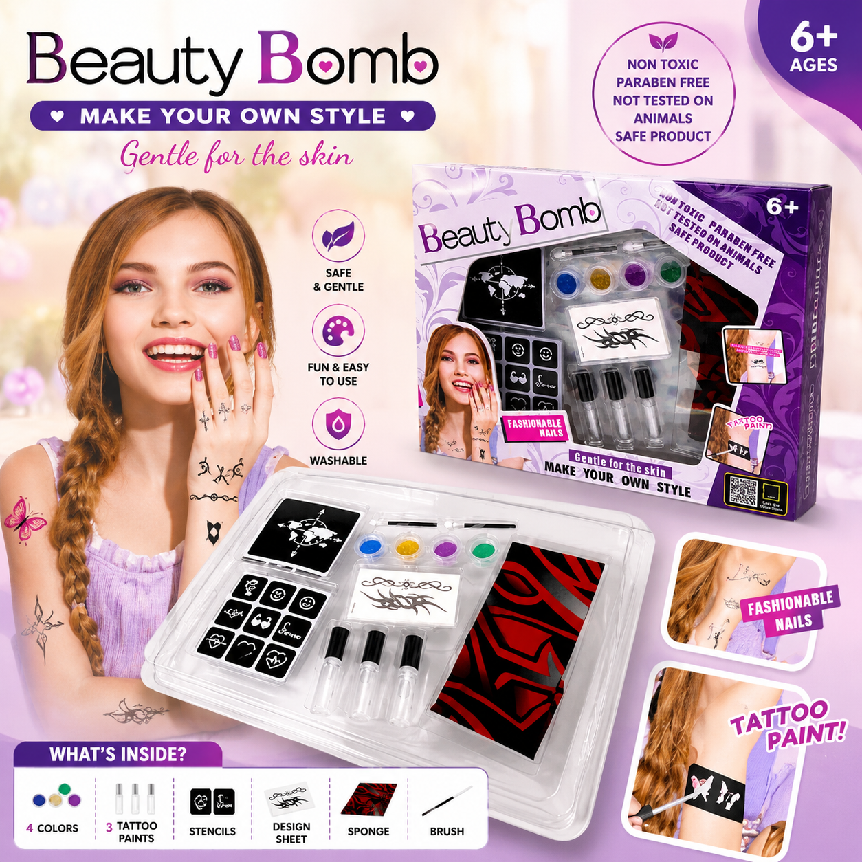 Beauty Bomb Make Your Own Tattoo and Nail Art Kit - 667