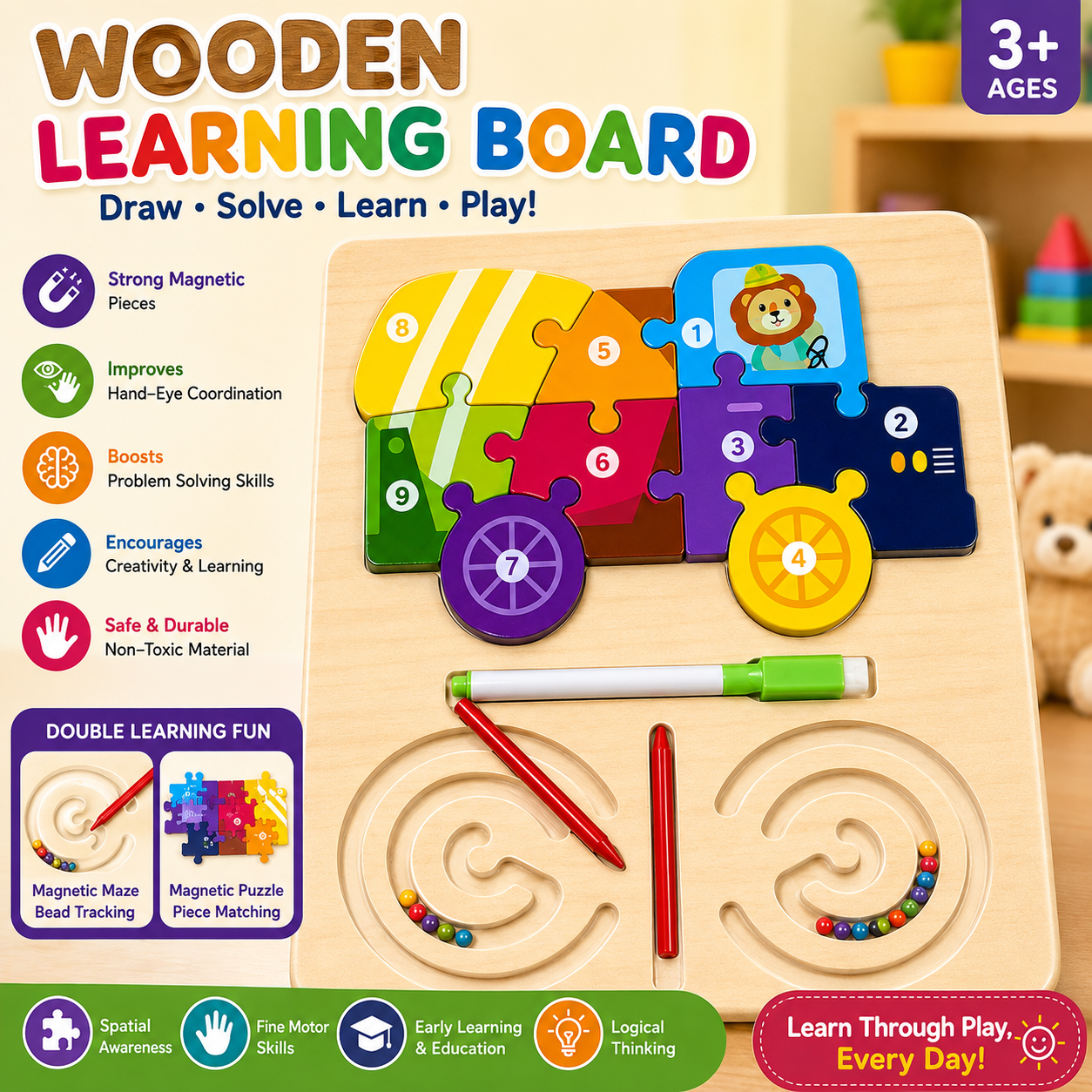 Wooden Learning Board Random Design - 921