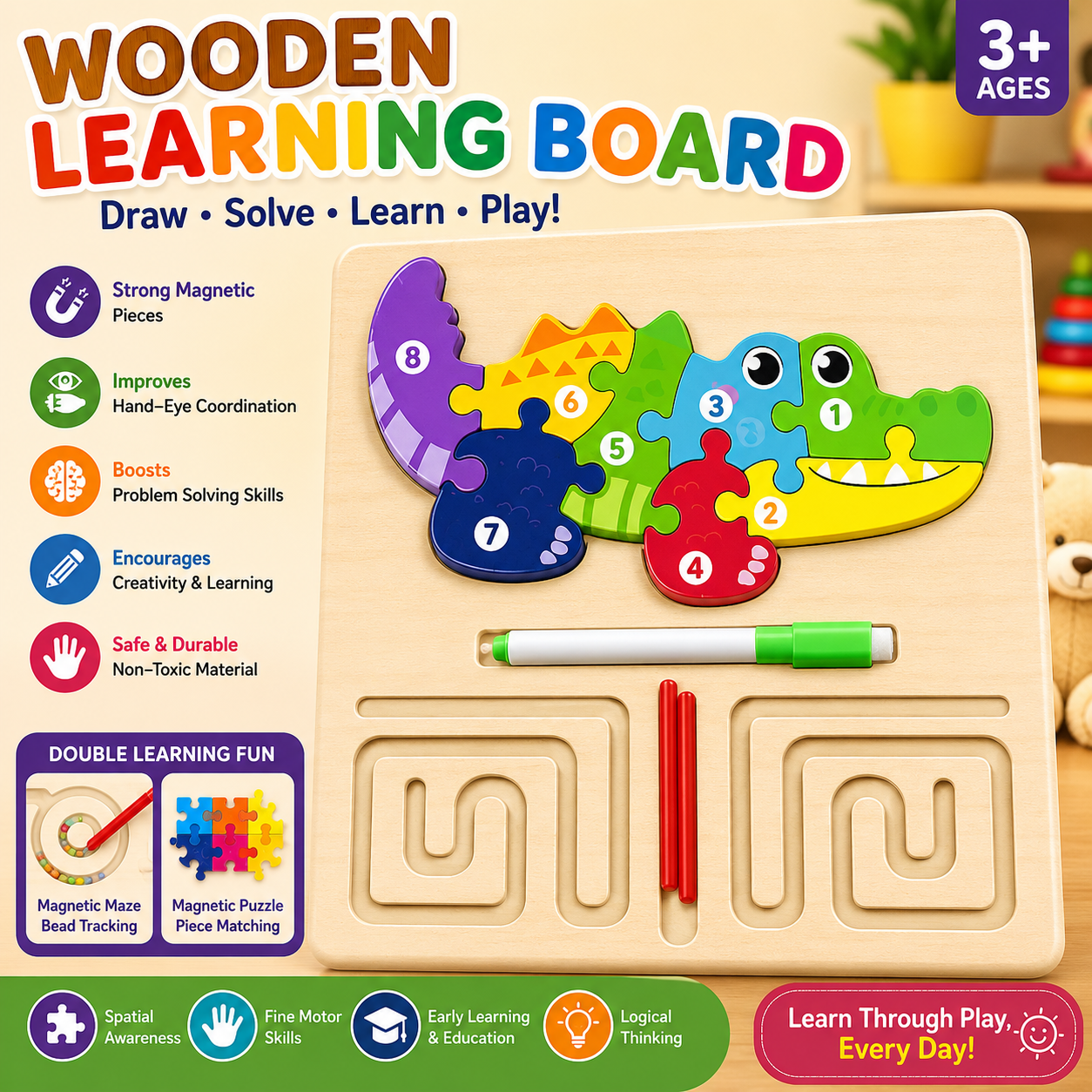 Wooden Learning Board Random Design - 921