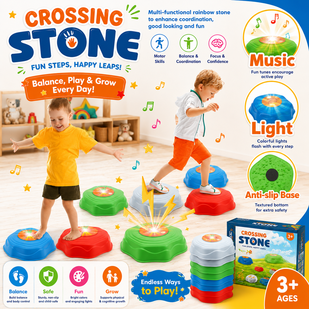 Anti-Slip Light-Up Balance Stepping Stones - 8 PCS