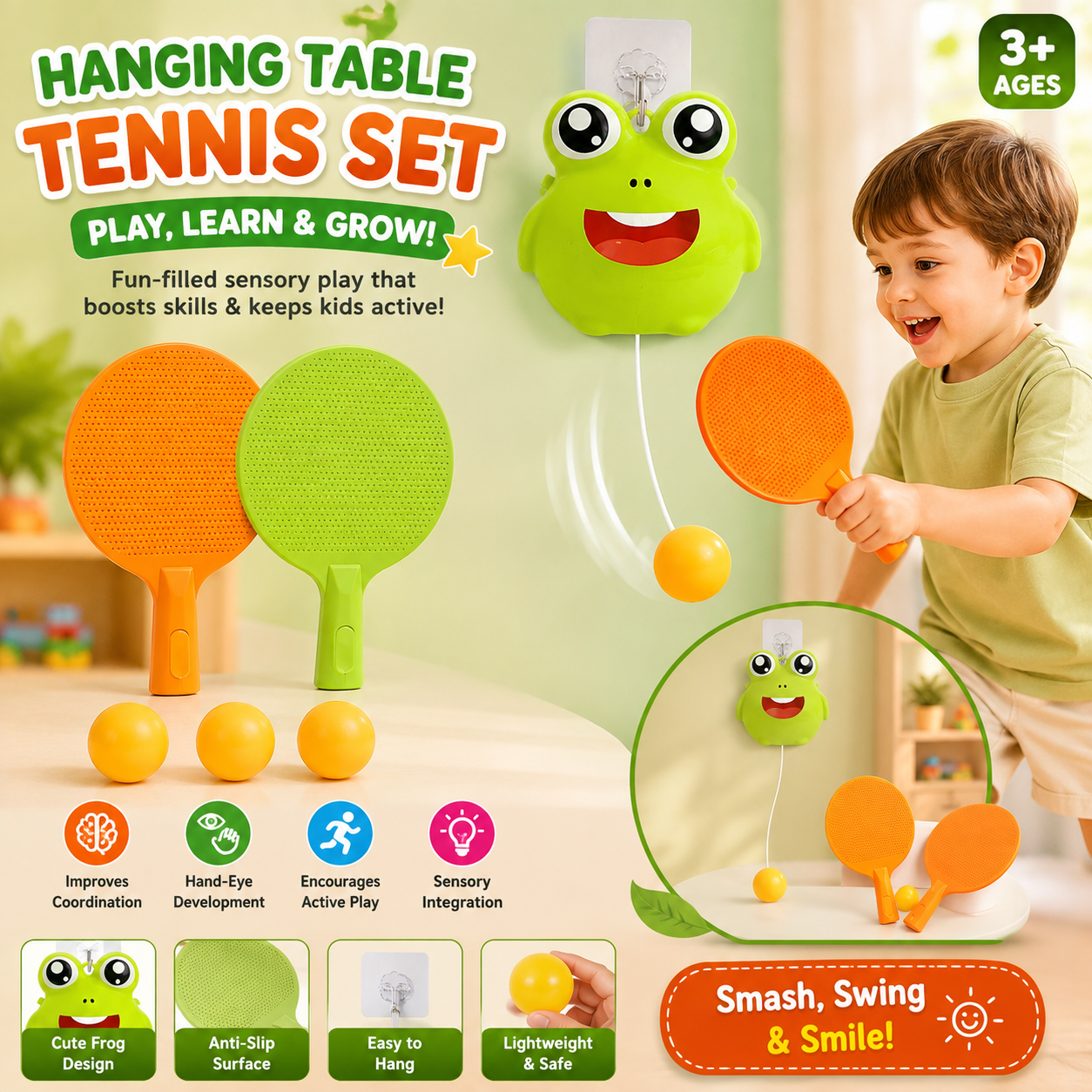 Frog Hanging Table Tennis Adjustable Play Set - 214