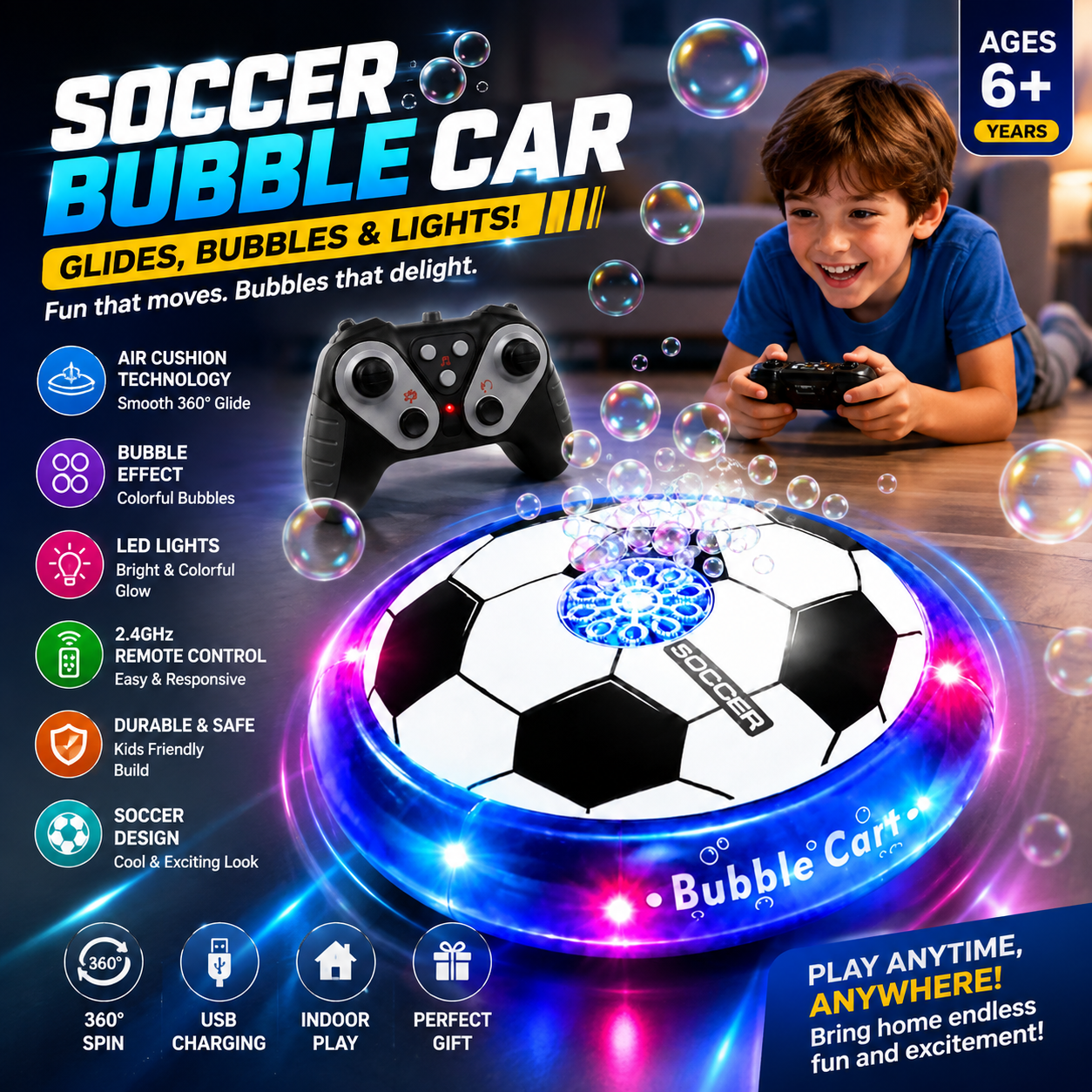 RC Bubble Soccer Hover Car with Lights and Bubbles - 09A