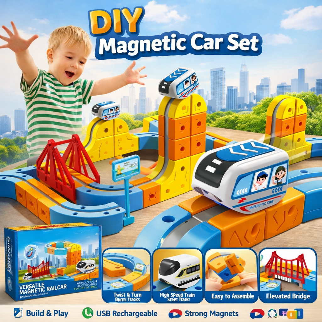 DIY Magnetic Car  Rail Track Set for Kids