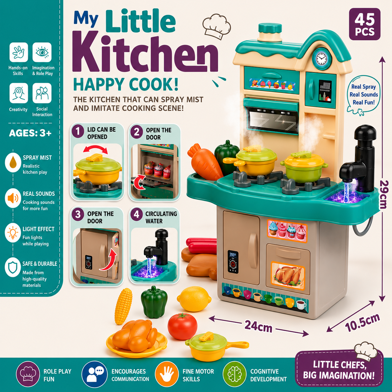 My Mini Little Kitchen Happy Cook Pretend Play Kit 45 piece - 931
