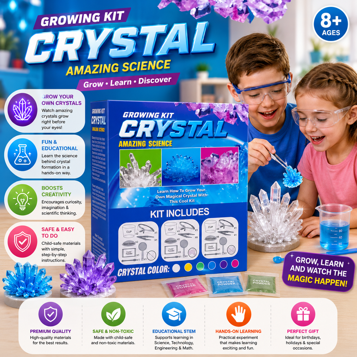 Crystal Growing Kit STEAM Science Experiment Kit for Kids - S04