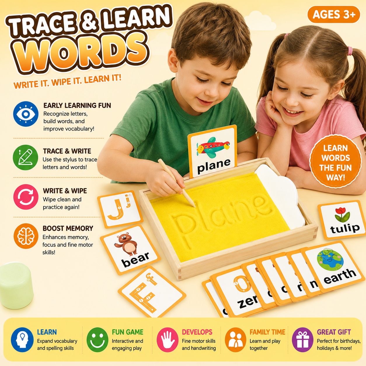 Montessori Wooden Sand Tray Tracing Preschool Kit - 557