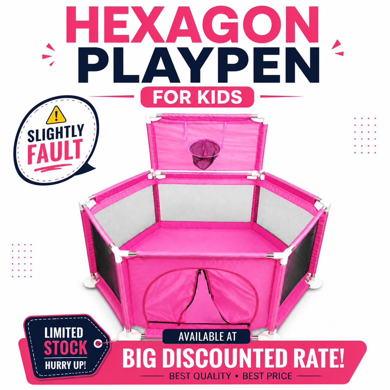 Slightly Fault - Hexagon Safety Playpen Basketball Arena for Kids