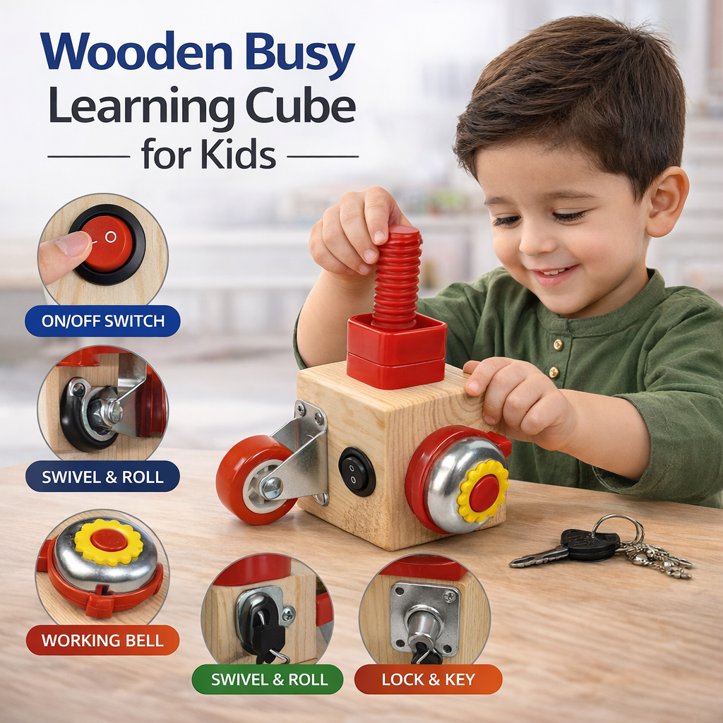 Wooden Montessori Activity Busy Cube - Six Sided