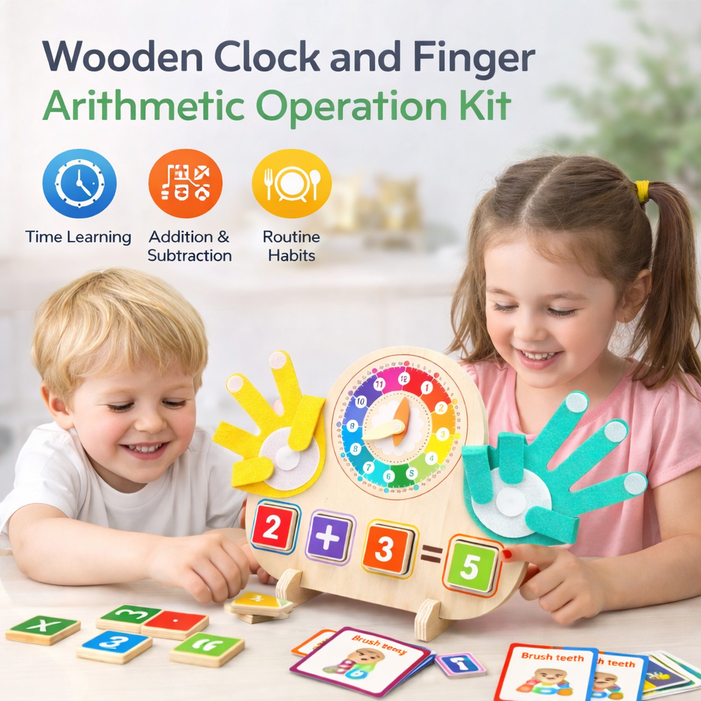 Wooden Clock and Finger Arithmetic Operation Kit - 120