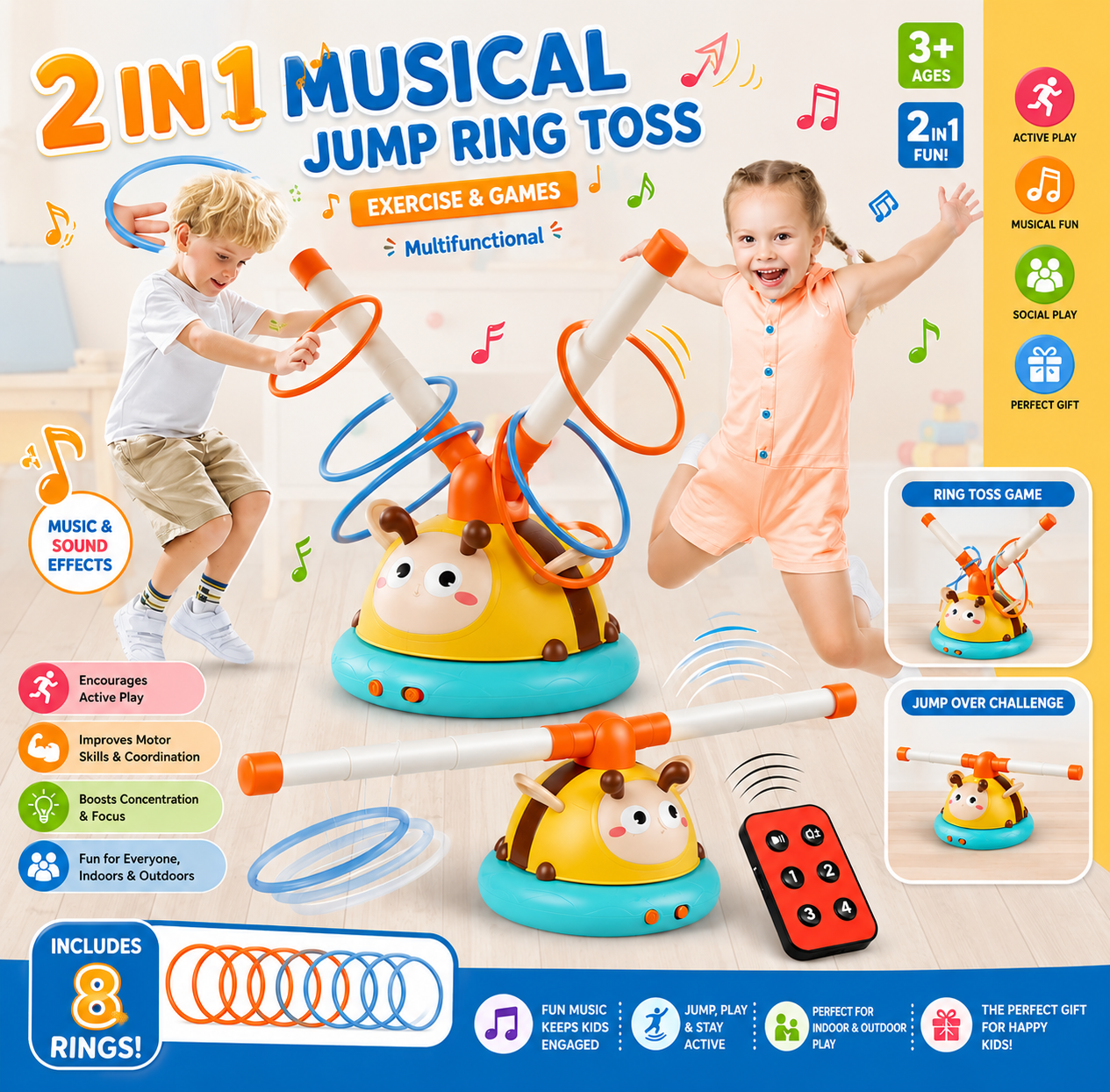 2-in-1 Musical Jump and Ring Toss Game for Kids